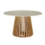 [James Lane] Linee White Marble & Acacia Round Dining Table - 130 cm