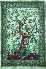 Tree of Life Poster Tapestry Green Wall Hanging Home Decor Cotton Art Tapestries