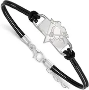 Sterling Silver Pittsburgh Penguins Leather Bracelet Small Center, 7.00 Inches, Leather, no gemstone