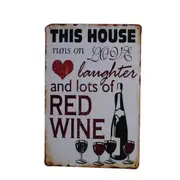 2x Vintage Tin Sign This House Runs On Love Red Wine 200x300mm Cute Metal Retro