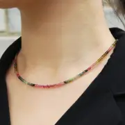 Natural Watermelon Tourmaline Faceted Rondelle Gemstone Beads Women Necklace 18"
