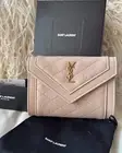 Saint Laurent YSL Lambskin Quilted Monogram Gaby Small Envelope Wallet