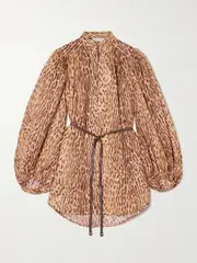 [Zimmermann] Zimmermann - Cascadian Belted Leopard-print Cotton-voile Tunic - Leopard print - 2 2 Animal print