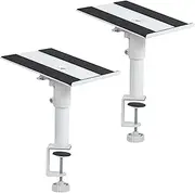 VIVO Clamp-on Speaker Stand Desk Mount Set, 10 x 9 inch Trays, Height Adjustment and Tilt, Universal Audio Holders for Computer and Bookshelf Speakers, Elevated Sound, 2 Pack, White, MOUNT-SP01CW