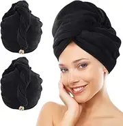 KinHwa Rapid Hair Drying Towel for Women Super Absorbent Hair Wrap Turban 12inch x 28inch 2 Pack Black