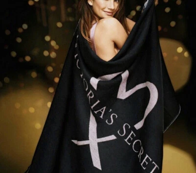 Victoria’s Secret LOVE Throw Blanket Heart Soft Cozy Tassels Black 50”x 60" NEW