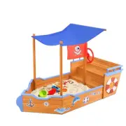 Kids Wooden Boat Sandpit With Canopy & Bench 165Cm