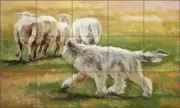 Country Life Tile Backsplash Debbie Hughbanks Sheep Dog Art Ceramic Mural DHA029
