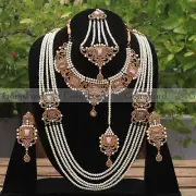 New Full Handmade Bridal Mala Set Indian Pakistani Choker Jhummar Tikka earrings