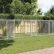 Spacious Dog Cage with Lockable Doors, Grey 8x2x1.5 m, Galvanised Steel Kennel for Playing, Exercising, Training - Durable Pet Enclosure with Mesh Design