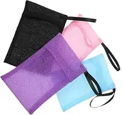 Healeved 4pcs Soap Pouch Durable Shower Soap Bags for Exfoliating Lathering Foaming Net Design for Daily Skincare Routine