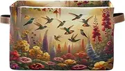 RPLIFE Hummingbirds Garden Fabric Storage Boxes with Handle, Collapsible Nursery Storage
