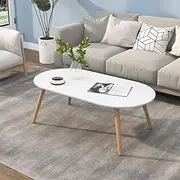 [Hbluefat] Coffee Tables, 31.5In Oval Shape Sofa Center Tables, Modern Low Table,Wooden Tea Table for Small Space, Home, Office, Living Room (White)