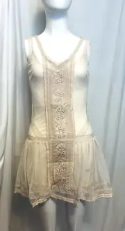 Sheer Ivory Mini Dress Top Shop Brand Sz 2 Lace Cami-lining Mesh Lace Fairycore