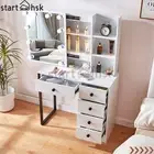 Dressing Table With Drawers & Sliding Mirror Makeup Desk Vanity Table Bedroom