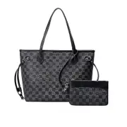 Women Checkered Tote Shoulder Bag Messenger Bag Purse Pu Leather Handbag Bag With Inner Pouch Multi-color Optional