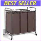 Eco-Friendly 3 Section Laundry Sorter with Lockable Wheels - Brown Hamper Cart