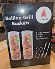 Rolling Grill Basket Stainless Steel For BBQ Grilling 2 Pk-Easter/Spring/Summer