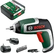 Bosch Home & Garden 3.6V Cordless Electric Screwdriver Gun with 2 Attachments, 10 Screwdriver Bits & Case (IXO 7). Made in Europe
