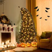 CostwayPre-Lit Black Artificial Christmas Halloween Tree with Bendable Top Section -1.8M