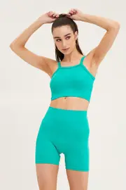 Green Seamless Rib Bike Short - Size XS, Women's Bottom
