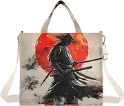 [XYMZR] Corduroy Tote Bag Samurai Japanese Red for Women Large Shoulder Bag with Pockets for Beach Work Travel Shopping S