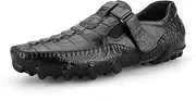 [Generic] Loafers for Men Faux Crocodile Patter Monk Strap Strong Lug Soles Genuine Leather Slip on Shoes Square Toe