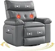 GarveeHome Swivel Massage Chair, Power Rocking Recliner Chair with Vibration and Heating, Overstuffed Faux Leather Single Sofa Chair, Rocking Glider Chairs for Living Room