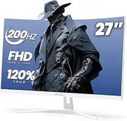 CRUA 27" Curved Gaming Monitor, FHD 1920x1080P, 165Hz/200Hz Computer Monitor, 1800R VA Screen, 120% sRGB, Support AMD FreeSync, Blue Light Filter, HDMI & DP, Wall Mount Install- White