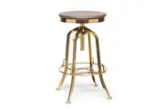 Industrial Height Adjustable Swivel Bar Stool with Oak Wood Top - Gold Finish