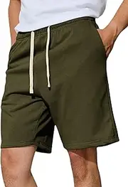 [Menoio] Men's Casual Shorts 7" Cotton Athletic Running Shorts Elastic Waist Drawstring Workout Sweat Shorts, Army Green, 3X-Large