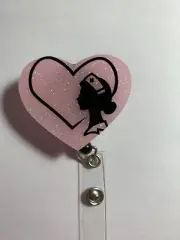 Retractable Badge Reel ID Holder - Nurse Silhouette In Heart