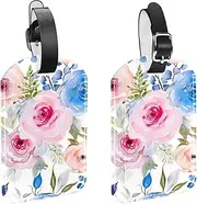 [WOSHJIUK] 2-Pc,Luggage Tags for Suitcases,Travel Tags for Luggage,Flowers and Leaves Pink Blue