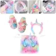 3 Pcs Unicorn Caboodle Hair Ribbons Costumes Plush Slippers for Women
