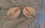 Crate & Barrel Kai Noodle Bowls White With Chopsticks Set of 2