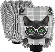 Wash Mitt for Car Washing Cute Black Cat White Gray Pad Car Wash Sponge Mitts Soft Scratch Free Absorbent Chenille Microfiber, Medium x 2 Pack
