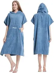 Hiturbo Changing Robe Towel Poncho Surf Short Sleeve Bath Robe with hooded Blue