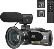 56Mp 4K Uhd Dv Camera 18X Digital 3.0-Inch IPS Screen Support Face Recognition Infrared Night Vision Electronic Anti-Shake WiFi Transmission USB/Output with 2 Batteries + Remote Control + Black