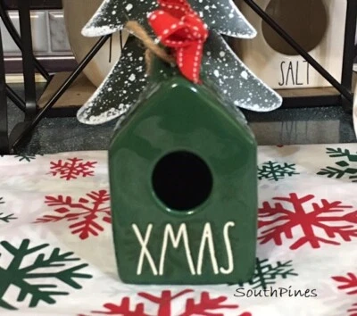 Rae Dunn XMAS Mini Birdhouse Ornament, Green - NIB - Christmas Bird House tree