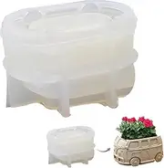 WADY Bus Mold,3D Bus Flower Pot Silicone Mold Creative Bus Car Silicone Planter Mold Container Bowl Resin Mold Versatile Mold Bus Car Shaped Planter Mould Succulent Planter (White)