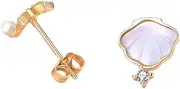 Starfish Shell Earrings Feminine Earrings Round Face Thin Zircon Pearl Silver Plated Jewelry-Starfish Shell Earrings [Gold Plating]