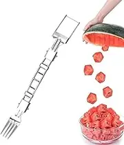 Watermelon Fork, Stainless Steel Fruit Cutter, Watermelon Slicer 2 in 1 Stainless Steel Fruit Fork Slicer, Portable for Fruit Cutting, Steel Folding Slicer Cutter