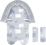 TANOFAR Baby Car Seat Insert and Strap Covers, Gray Carseat Head Support for Boys, Soft Unisex Cushion Fit for Car Seats, Stroller, Bouncers, Elephant