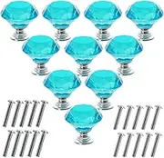 Akstore 10 Pcs Crystal Glass Cabinet Knobs 30mm Diamond Shape Drawer Kitchen Cabinets Dresser Cupboard Wardrobe Pulls Handles (Sky Blue)