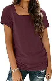 [AUTOMET] Womens Tops Casual Spring Summer Tshirts 2024 Short Sleeve Square Neck Basic Tee Outfits