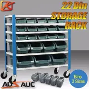 22 BIN Storage Shelving Tools Parts Rack Shelf Garage Workshop Wheels 5 Tier