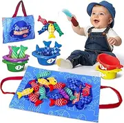 Toddler Montessori Toys for 1-3 Year Old Boy Girl Birthday Gift, Sorting Learning Baby Toys, 10 in 1 Cloth Fishing Game with Stacking Cups- Number Counting, Color Sorting, Babies First Birthday Gifts