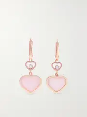 [Chopard] Chopard - Happy Hearts 18-karat Rose Gold, Opal And Diamond Earrings - Pink - One size One size Pink