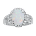 Created Opal Oval with White Topaz Sterling Silver Ring - Size 7 - Women’s Gift