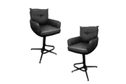 HomeStar Set Of 2 Kevin PU Leather Gas Lift Padded Kitchen Counter Bar Stool Metal Base Black